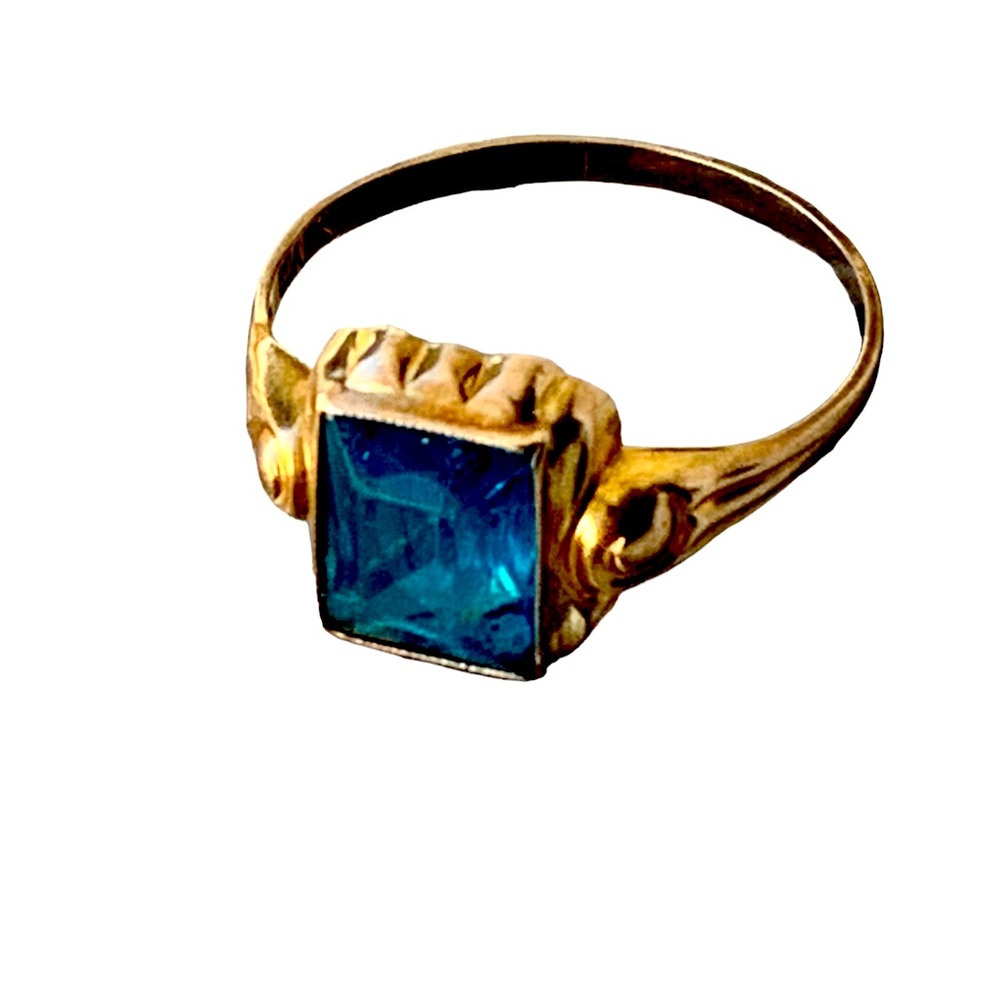 Gold Ring with Blue Square Gemstone - Women Jewelry